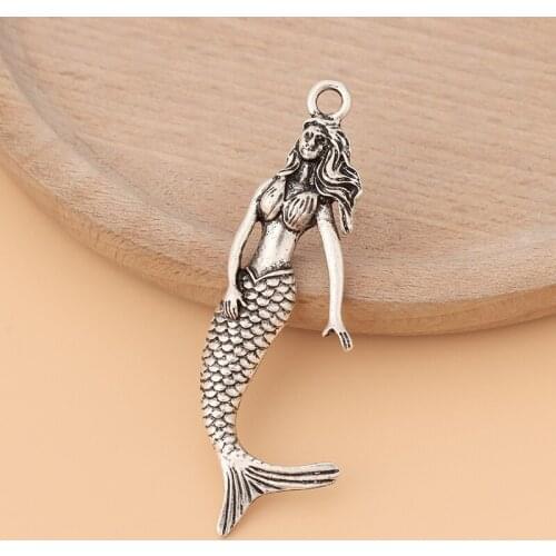10pcs/Lot Tibetan Silver Large Mermaid Charms Pendants for Necklace Jewelry Making Accessories