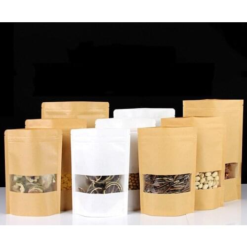 10pcs multi-size Window Kraft paper bag tea nut packing bag Kraft paper self-sealing bag dry fruit sealed bag food bag