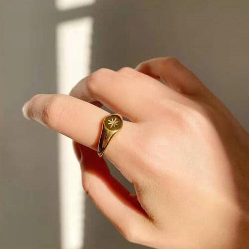 18K Real Gold Plated 316L Stainless Steel Rings for Women New Trend Eight-Pointed Star Rings Jewelry Accessories