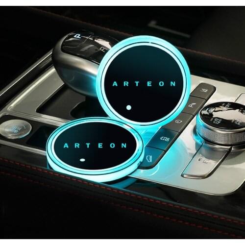 2Pcs For VW Volkswagen Arteon 2021 2020 2019 2018 2017 - 2010 Car Cup Holder Mat Colorful LED Light Coaster Tuning Accessories