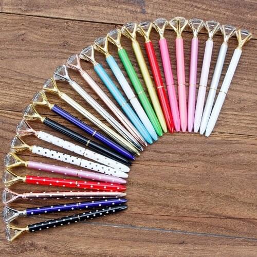 2pcs Metal Case Large Diamond Ballpoint Pen 23 colors Glass Fashion Rhinestone Pen Creative Girl School Stationary Ball Pen