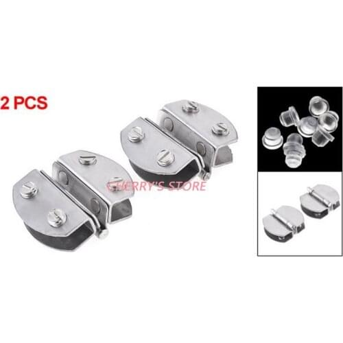 2 Pcs Silver Tone Stainless Steel Moon Shape 8mm Thick Glass Clamp