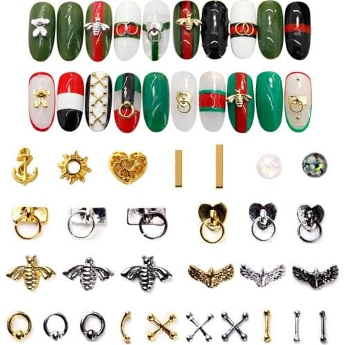 20Pcs/lot Metal Gold stick Gold Silver Copper Bee Wing Studs Nails Design Charms Manicure 3D Nail Art Decorations