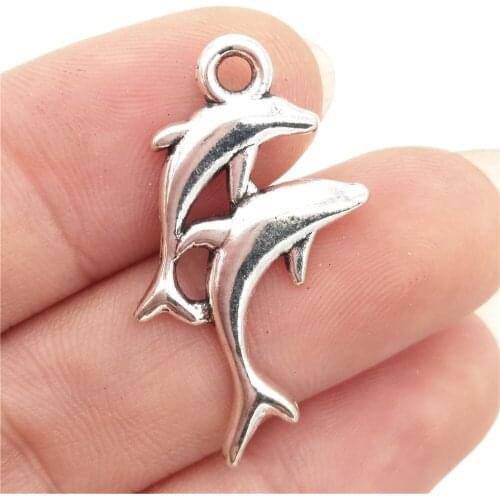 BULK 30 Zinc Alloy Lovely Dolphin Charms Animal Lovers Pendant for DIY Neckalce or Bracelet 14*28mm 1.2g