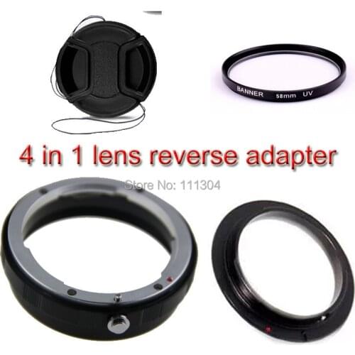 4in 1 58mm Macro lens reverse adapter protection ring kit for canon 5d 6d 60d 70d 600d 650d 700d 1200d 58mm UV filter lens cap