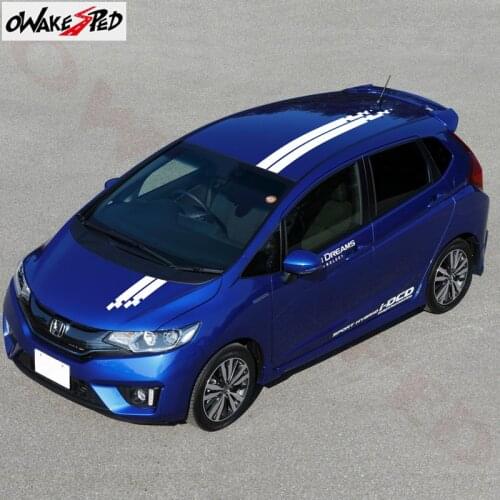 1Set Car Styling Racing Lattice Auto Hood Roof Stickers Bonnet Stripes Engine Cover Accessories Vinyl Decals For Honda Fit Jazz