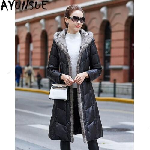 AYUNSUE Genuine Leather Jacket Winter Jacket Women Mink Fur Collar Down Jackets for Women Real Sheepskin Coat Plus Size MY3914