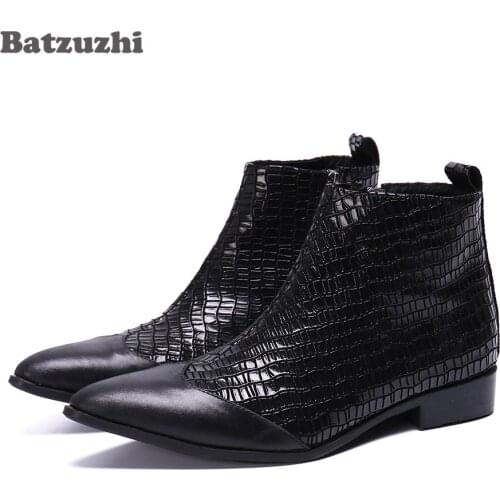 Batzuzhi New Fashion Men Boots Pointed Toe Black Leather Boots Men Zip Black Business Dress Boots Gentlemen botas hombre! US12