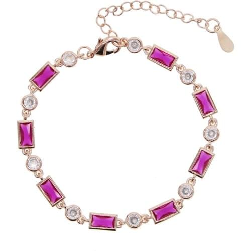 Cz link chain bracelet high quality fashion girl women cz station chain red green bracelet 15+4cm