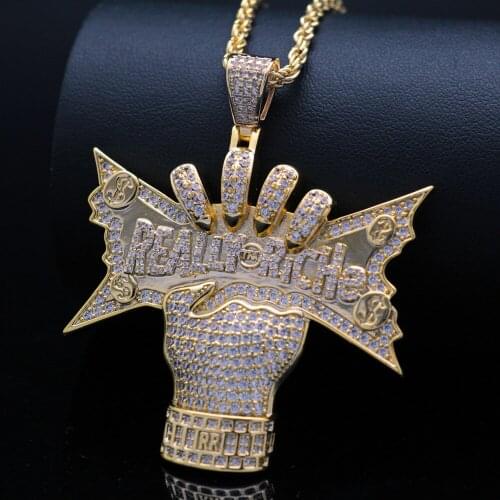 Hip Hop Iced Out Gengar Bling Really Rich Hand Alloy Zircon Gold Silver Color Pendant Necklace for Men Boy Women Jewelry Chain