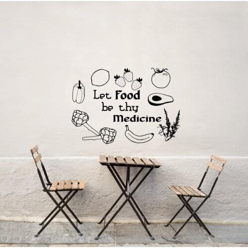 DIY Black Vinyl Stickers Quote Let Food Be Thy Medicine Wall Decal Fruit and Vegetable Wall Sticker For Kitchen Restaurant ZB195