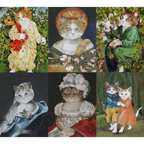 Palace Cat Litchi Pattern Leather Sewing DIY Patchwork Digital Printed Cloth Home Decoration Handmade Wallet Material A4