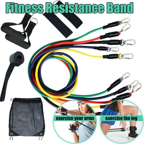 11Pcs/Set Latex Tube Resistance Bands Yoga Fitness Gym Equipment Exercise Pull Rope Home Elastic Back Muscle Strength Training