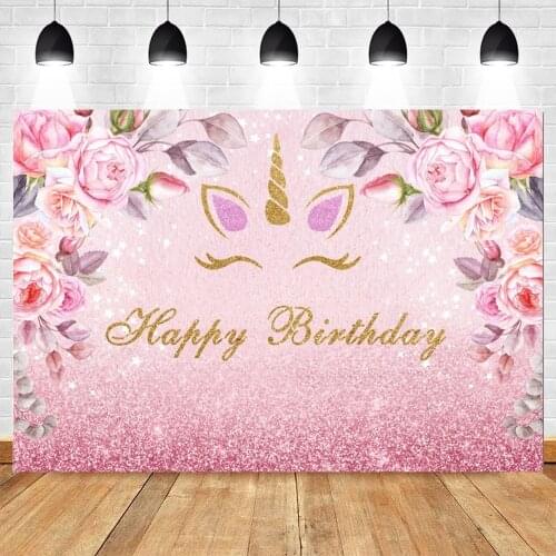 Yeele Golden Unicorn Backdrop Flowers Girl Birthday Party Pink Background Baby Photographic Photography Photo Studio Photophone