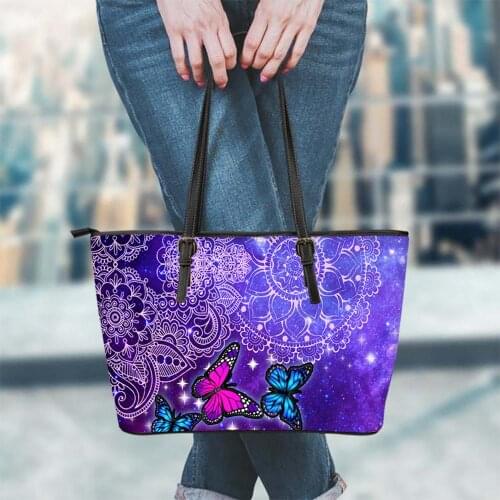 FORUDESIGNS Mandala Bohemian Butterfly Print Womens Handbags Casual Large Messenger Bags Woman Pu Leather Female Crossbody Bags