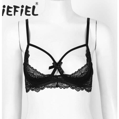 Hot Sale Sexy Lingerie Exotic Womens Bra Exposed Open Bra Adjustable Spaghetti Shoulder Straps Half Cups Underwired Bra Tops