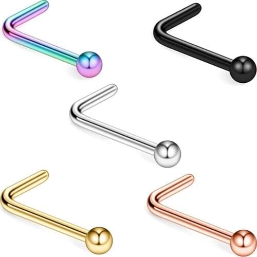 Simple Nose Stud L Shape Round Ball Stainless Steel Ear Stud 0.8x2mm 20G Nostril Piercing Body Jewelery