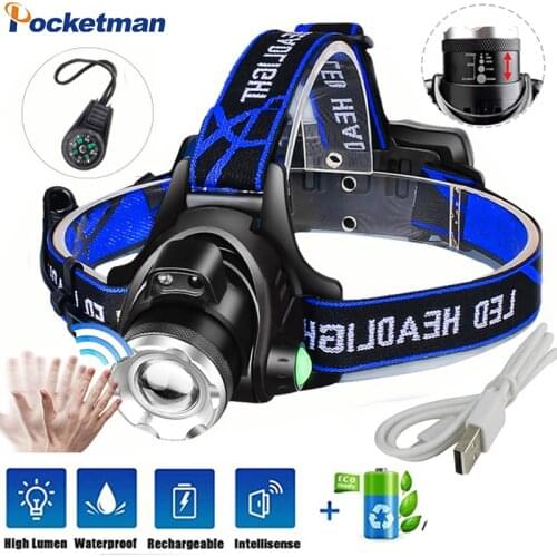 Induction LED Headlight L2/T6 Powerful Headlamp Body Motion Sensor Head Front Light Zoomable Head Torch Waterproof Head Lamp
