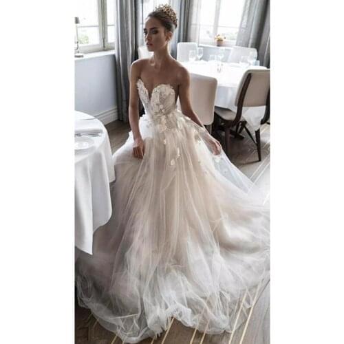 JIERUIZE Elegant Flowers Beach Wedding Dresses Sweetheart 3D Floral Appliques Backless Wedding Gowns robe de mariee Bridal Dress