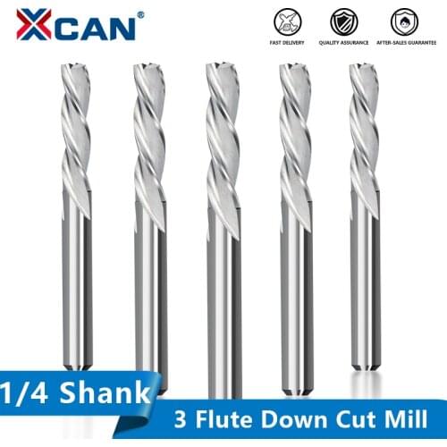 XCAN End Mill Cutter 3 Flute DOWN Cut Engraving Bit 1/4 Shank Milling Cutter CNC Machine Milling Tool Router Bit