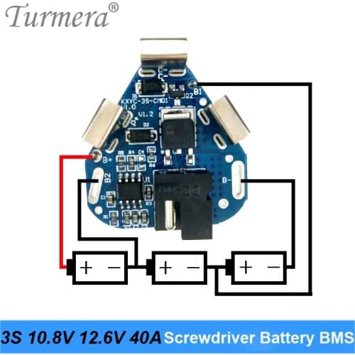 3S 10.8V 12.6V 40A BMS 18650 Lithium Battery Board BMS for Screwdriver Shura Shurika Battery 3S 12V Battery Replace Use Turmera