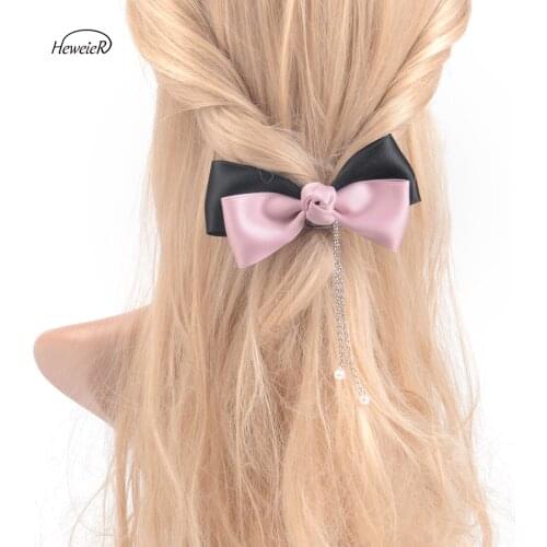 Fashion Handmade Bowknot Chains Beads Hair Clip Girls Lady Barrette Hairpin Hairpieces