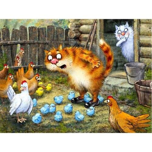 Cartoon Blue White Cat DIY 11CT Cross Stitch Embroidery Kits Craft Needlework Set Cotton Thread Printed Canvas Wholesale