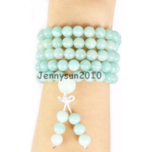 Natural Amazonite 8mm Gem Stone Buddhist 108 Beads Prayer Mala Multi-Purpose Stretchy Bracelet Necklace 2Strands/Pack