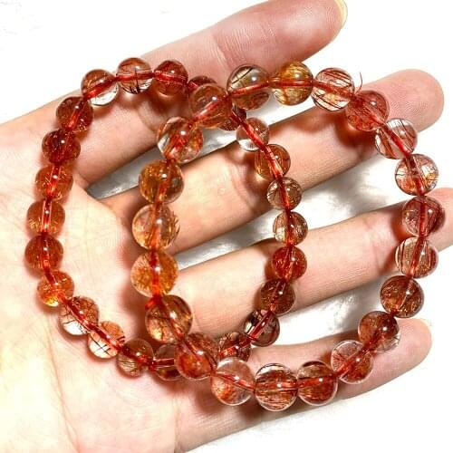 Natural Red Hair Rutilated Bracelet Jewelry For Women Men Round Bead Crsytal Fashion Bracelet Holiday Gifts 7.5mm 9.0mm
