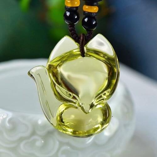 Genuine Natural Yellow Citrine Quartz Fox Carved Pendant 40*35.5*17mm Crystal Women Men Wealthy Stone Fashion Necklace AAAAA