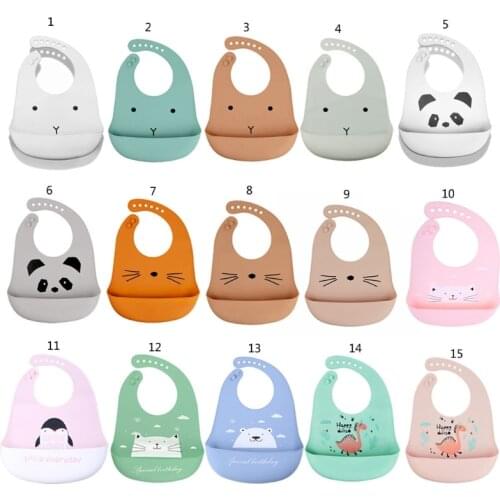 Cartoon Waterproof Soft Silicone Baby Bibs Adjustable Toddler Feeding Food Catcher Roll up Pocket Feeding Stuff Apron