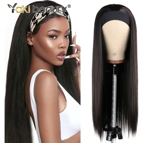 70cm Long Straight Ice Headband Wigs Heat Resistant Synthetic Hair Wig No Glue Machine Made Wig For Black Women By YAKI BEAUTY