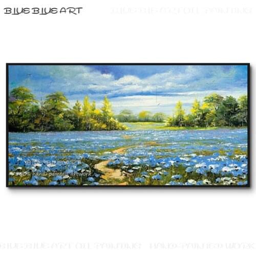 Professional Artist Hand-painted Abstract Landscape Acrylic Painting Beautiful Landscape Wild Flowers Knife Acrylic Painting