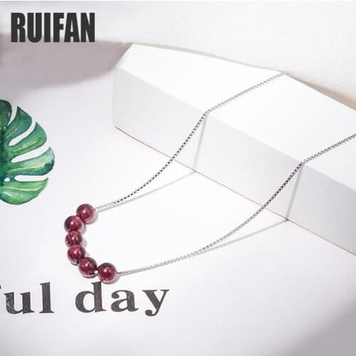Ruifan Natural Garnet Beads Gemstone 925 Sterling Silver Pendant Necklace Women Choker Necklaces Korean Trendy Jewelry YNC056