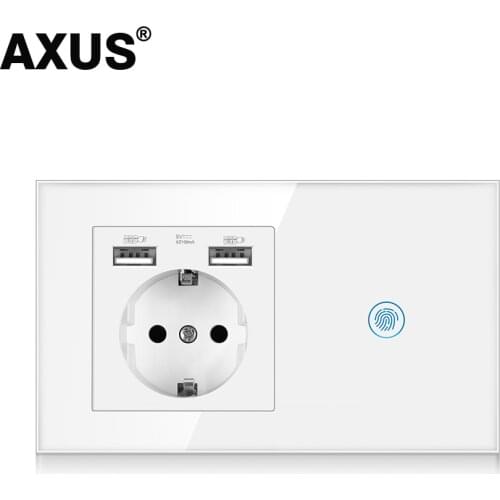 AXUS Light Touch Switch With EU Power Wall USB Sockets Black Wall Led Switches 1/2/3Gang 1Way Crystal Panel Dark Blue Backlight