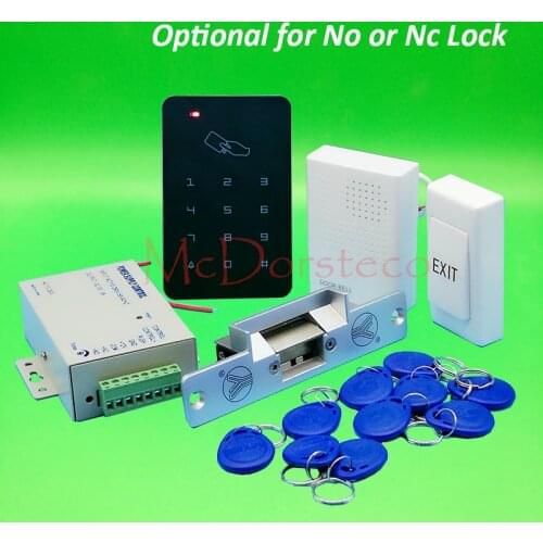 Brand New DIY Rfid Door Access Control Kit Set With No or Nc Electric Strike Lock+10 RFID keyfob Card Full Access Control System