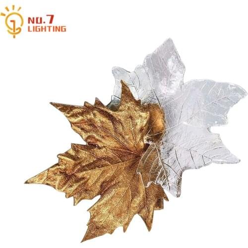 Modern Simple Copper Maple Leaves Crystal Wall Lamp Led Indoor Lighting for Bedroom Bedside Decoration Background Study Reading