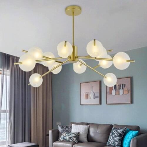Modern Glass Beans Led Chandelier Lighting Gold/Black Metal Living Room Led Pendant Chandeliers Lights Led Suspension Lamp