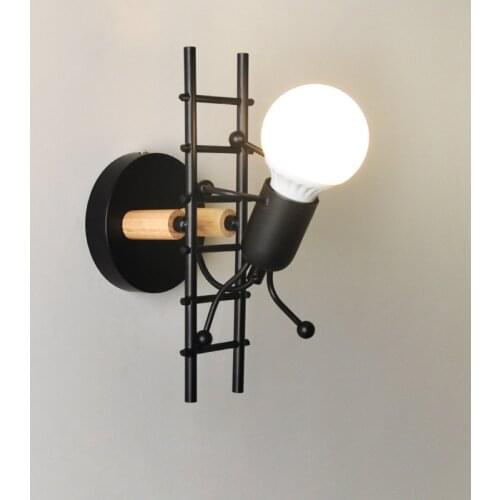 Modern Led Wall Light Nordic Cartoon Doll Sconce Lighting Living Bedroom Children Home Indoor Fixture Decor Mounted Wood Lamps