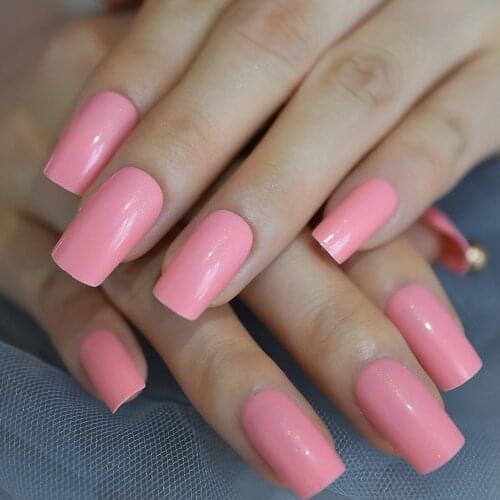 Light Pink Square Finger Nails Pearl Shimmer Stylish Fake Nails Medium Solid Color Lady DIY Nail Art Tips 24CT