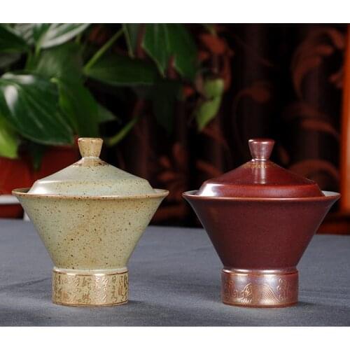 Vintage Japanese Coarse Pottery Gaiwan Ceramic Kung Fu Tea Set Tureen Retro Teacups Tea Ceremony Accessories