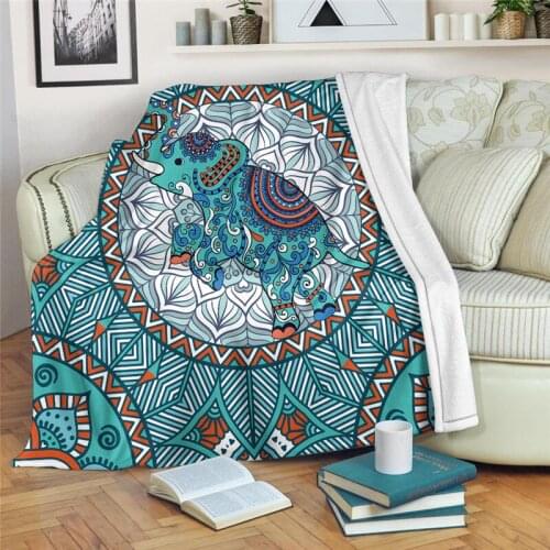 Vintage Bohemian Elephant Print Throw Blankets Soft Sherpa Fleece Bedspread Home Decor Adult Kids Casual Travel Warm Quilt
