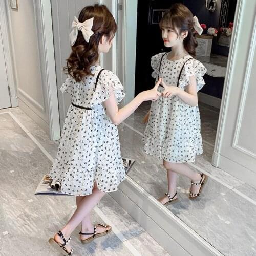 Girls' summer dress new foreign style childrens princess skirt summer middle school girls' Chiffon Skirt