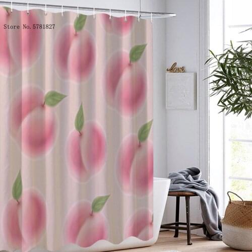Plant Peach Shower Curtains Strawberry Cartoon Waterproof Polyester Lovely Kawaii Home Textile Bathroom Curtain Decoration