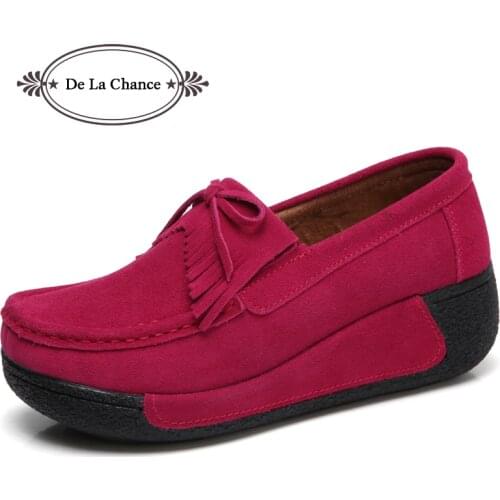 Women Ankle Boots Platform Shoes Suede Leather Lace Up Women Moccasins Creepers Slipony Female Casual Autumn Shoes Ladies Winter