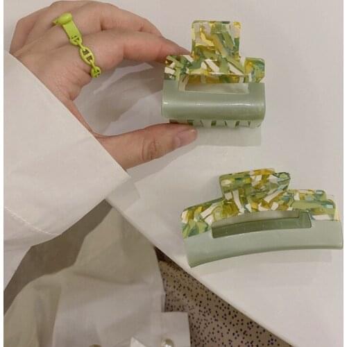 Korean Fashion Vintage Green Patchwork Geometric Hair Clips Claws Barette Femme Hairpins 2021 Summer Hair Accessories For Women