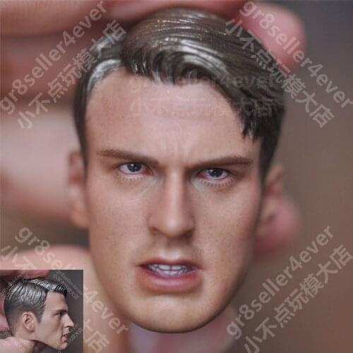1/6 Male Head Sculpt Model Captain Chris Evans Golden Hair Roar Mouth Head Sculpture For 12" Male Body In Stock