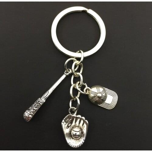 1pc I Love Baseball Keychain Baseball Gloves Hat Baseball Bat Key Ring Baseball Cap Home Run Pendant Motion Diy Handmade Jewelry