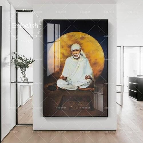 1 Pieces Watercolor Indian Lord God Sai Baba And Moon Wall Art Pictures For Living Room Modern Home Decor HD Canvas Paintings