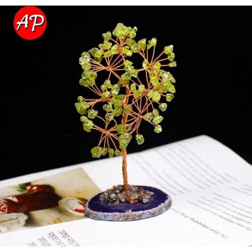 1pc Natural Green Olive Quartz Lucky Tree Green Crystal Gem Healing Energy Stone Christmas Decorator Home Ornaments13-15cm